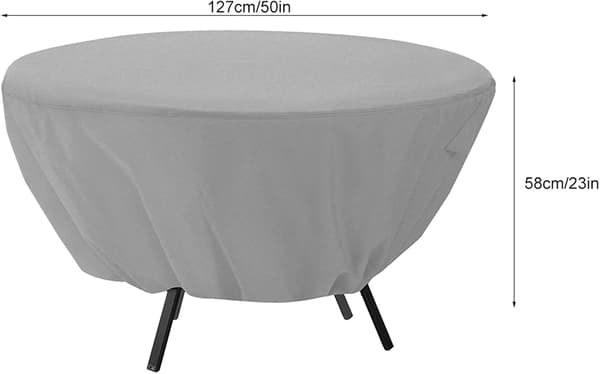 Pyöreä puutarhapöydän suojus, vedenpitävä, 127 x 58 cm, terassi- ja ulkokalusteille (harmaa)