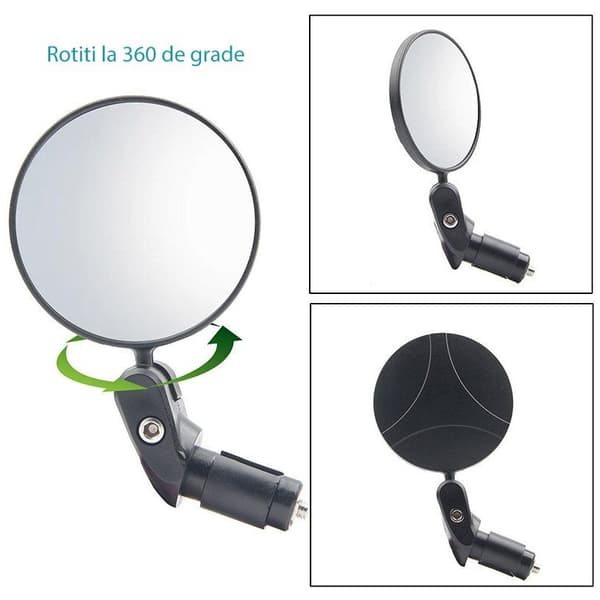 2-pack glass/silicone 360° adjustable black bicycle rearview mirrors