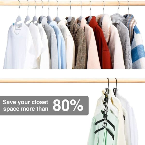Space-saving hangers, 2-pack, 5-in-1 multi-functional magic metal hanger non-slip hanger with multi-layer EVA sponge for jeans skirts T-shirts