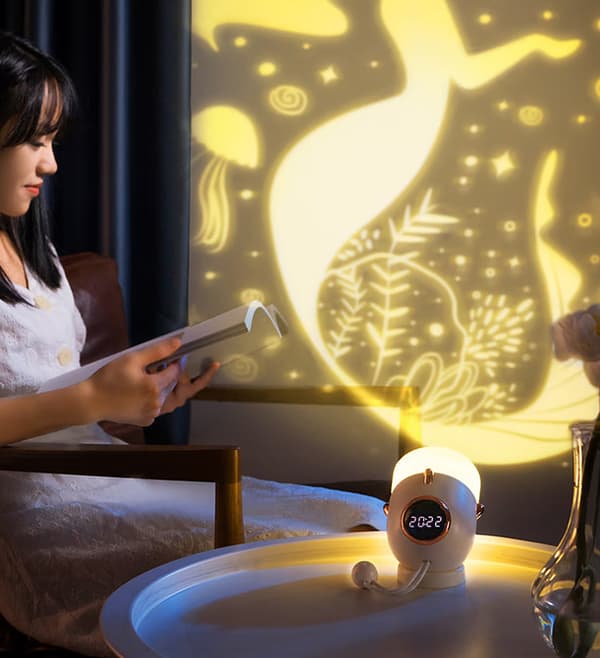 Bærbar skrivebordslampe med projeksjon, USB-atmosfærelampe, soverom