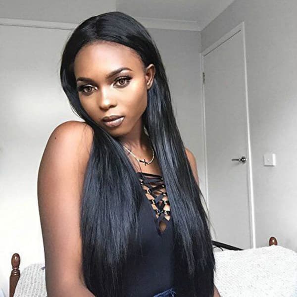 Medium-length synthetic fiber wig, medium-length wig, black wig