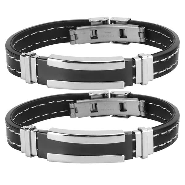 2 stk. armbånd i rustfrit stål og silikone, mode til mænd, justerbart armbånd, smykketilbehør