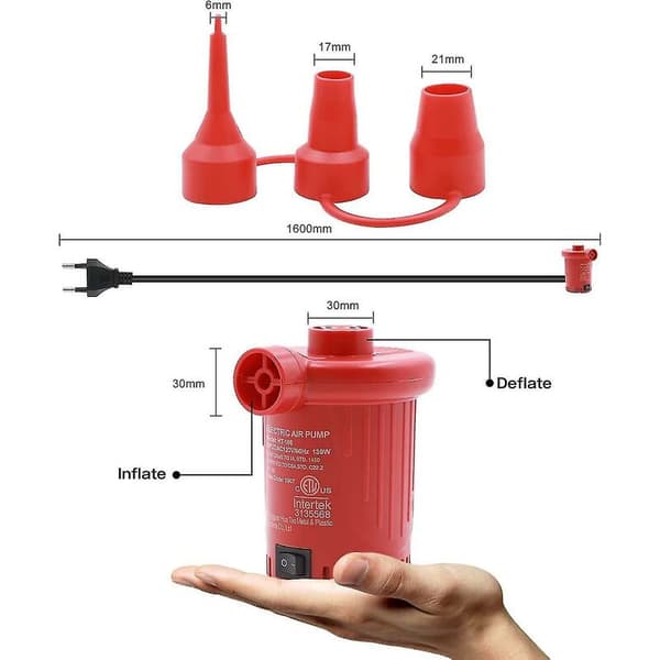 Hurtig luftpumpe med 150 W elektrisk luftpumpe til luftmadrasser og luftpools