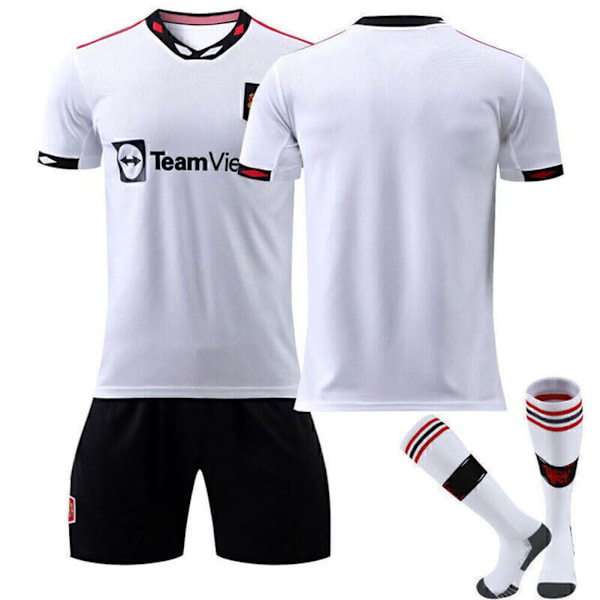 22-23 Red Devils bortaställ vit tröja nr 7 Ronaldo fotbollströja 25 Sancho 10 Rashford barnkostym med strumpor Inget nummer + strumpor No number + socks XXXL