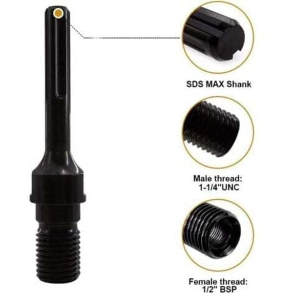 MAX PLUS Timanttiporakruunun sovitin 1 1/4 \" UNC, 190mm ydinporasovitin 1 kpl