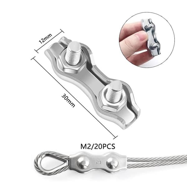 20-pak Duplexklemmer M2 Wireklemmer Wireklemmer Duplexklemmer til 2 mm Stålkabel Rigning