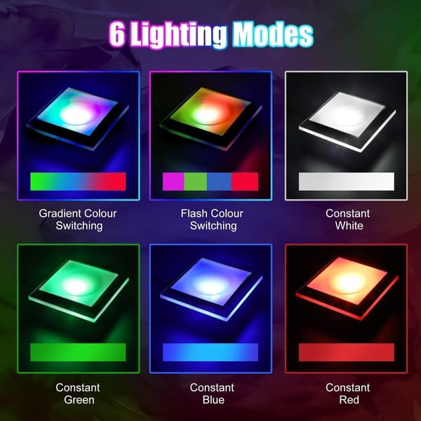LED-lysbase til krystaller, 2-pak firkantet 6-farvet lysbase til 3D-glaskunstdisplay, flad og konkav base