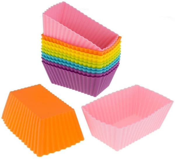 Rektangulære Jumbo Cupcakeforme, 3,15 tommer Silikone Bageforme Genanvendelige Muffinsforme Mini Non-Stick Brødform (Pakke med 12, Tilfældig Farve)
