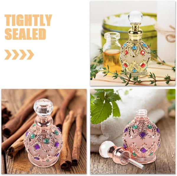 Parfymeflaske i glass, 2 stk, 15 ml, tom duftdispenserflaske, påfyllbar, beholder for dufter, reisebryllup, luksuriøs Midtøsten -