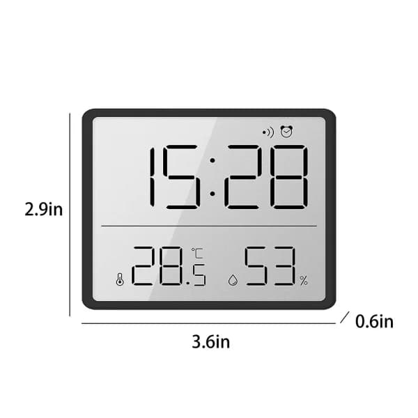 Slankt LCD-display Elektronisk digitalt ur med magnetisk montering til væg, køleskab, temperatur- og fugtighedssensor