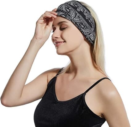 #(sæt med 3) (C)Yoga hårbånd brede elastiske hårbånd Boho hårbånd blomstrede hårtilbehør til kvinder og piger#