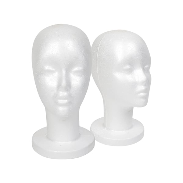 Vit Mannekänghuvuddisplay i Skum, Perukhuvud i Styrofoam (2-pack)