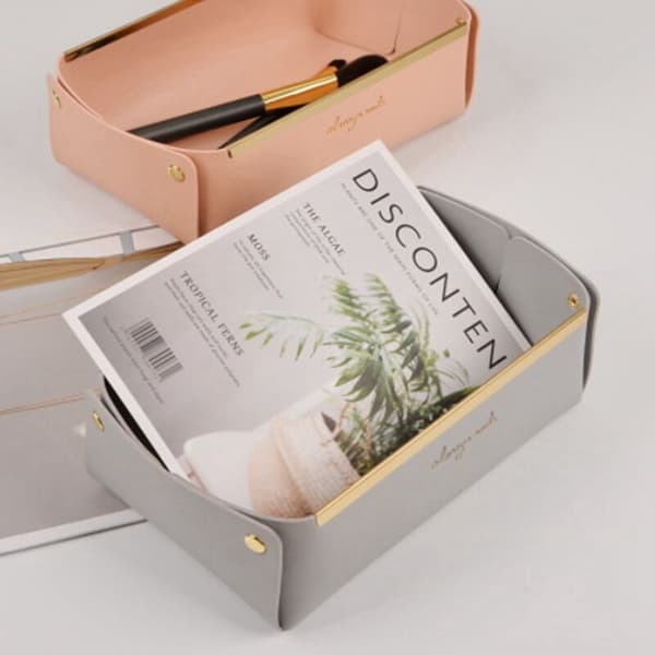 Rektangulær læder skrivebordsnøgleopbevaringsboks læder kosmetik opbevaringsbakke veranda diverse opbevaring