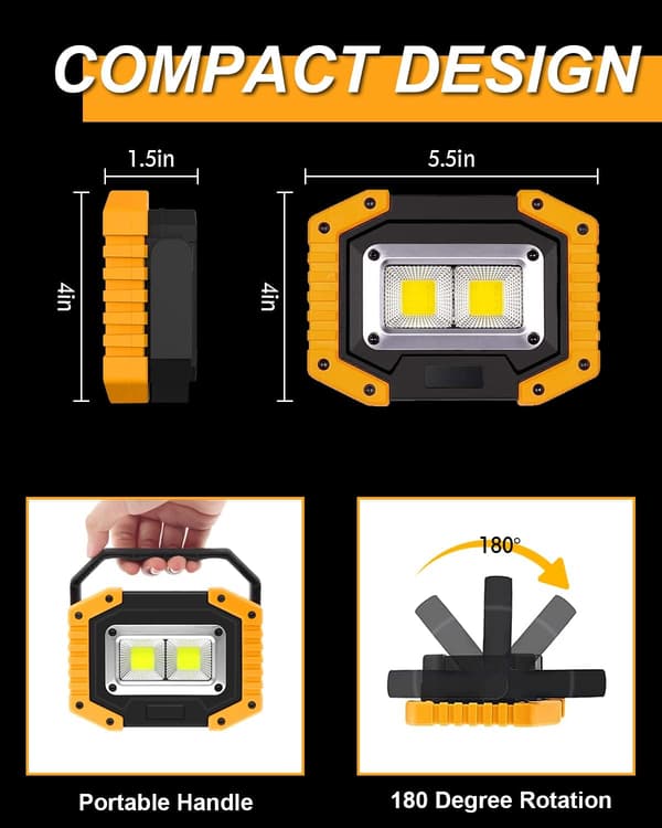 30W Rechargeable COB Work Light - 2000LM Super Bright Floodlight | USB Portable & Waterproof for Outdoor Use