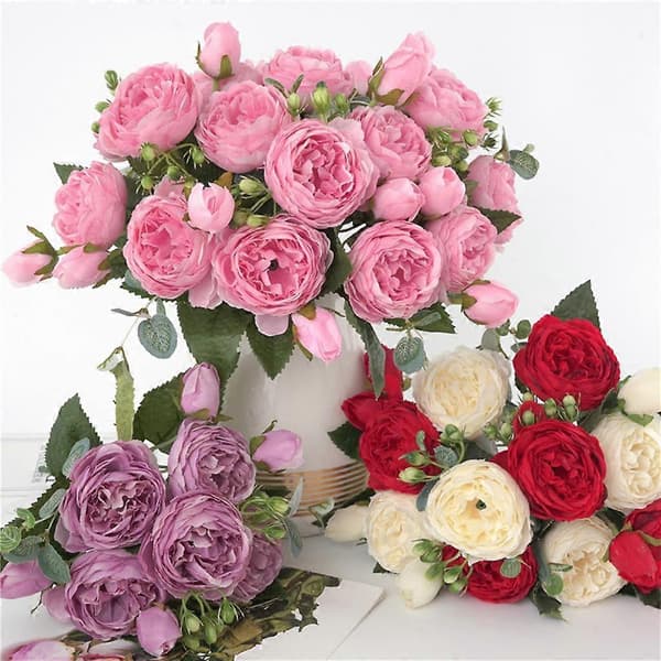 Kunstig Buket Pæonblomster Bryllupsdekoration Som Ægte Blomst Lys Pink