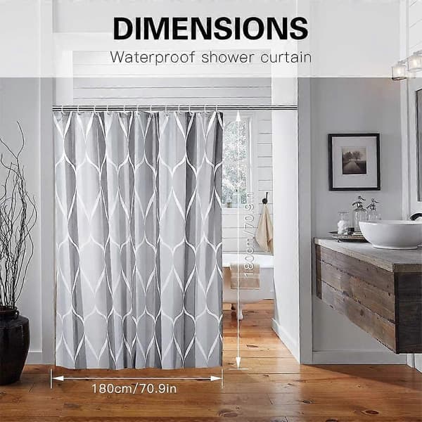 Duschdraperi, vattentät gallerdesign och polyester, badrumsduschdraperi 180x180, hållbart och tvättbart, grått duschdraperi med 12 krokar