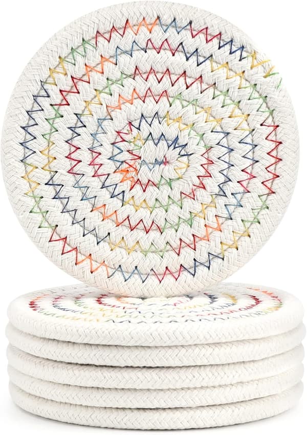 6 Pcs Drink Coasters, Stylish Handmade Braided Woven Drink Coasters