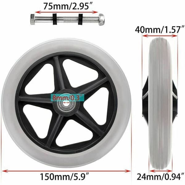 2 Pieces 6-inch Rubber Replacement Wheels for Rollator, Compatible with Wheelchair Front Wheels, Non-slip Wheels