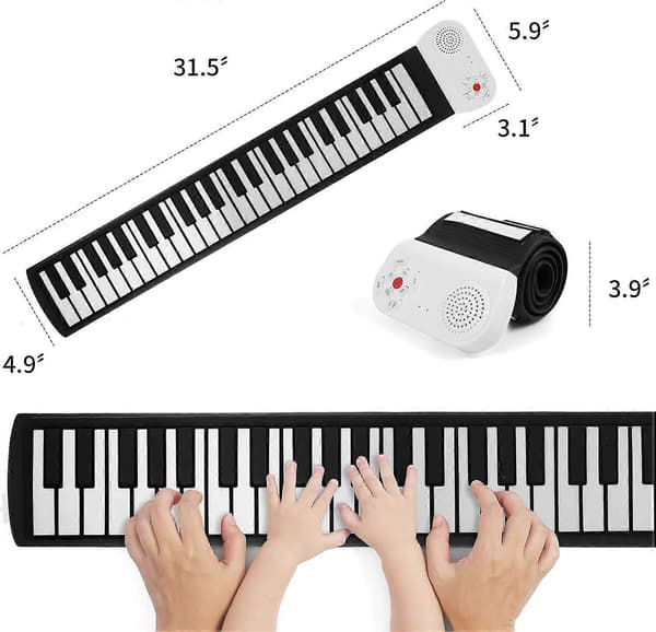 49 Tangenter Bärbart Elektronisk Piano for Barn, Fleksibelt Barn Sammenleggbart Opprullbart Pedagogisk Elektronisk Digitalt