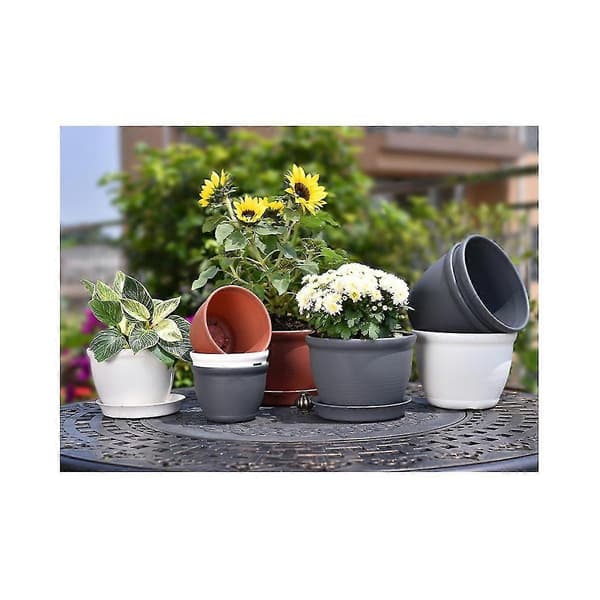 Thickened Resin Flower Pot with Tray, Round Succulent Planter K Red