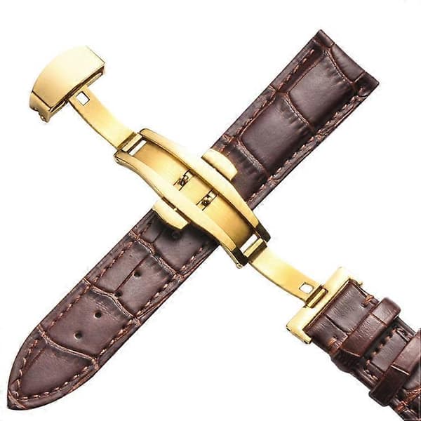 22 mm klassisk læderurrem med guldspænde, brun Brown