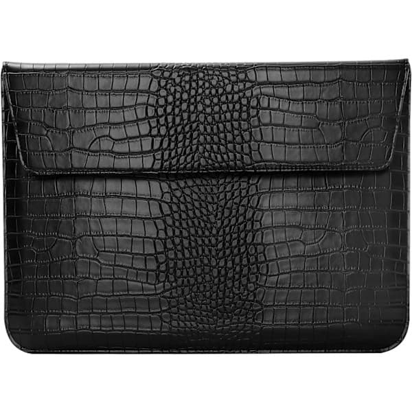 Laptop Sleeve til 14 tommer computer, Krokodilleskindsmønster PU Læder Flip Cover Sleeve Sort