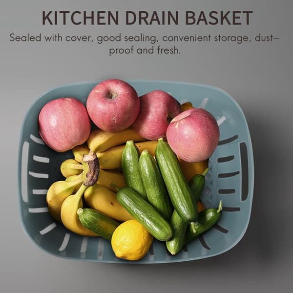 Blue Small Double-Layer Refrigerator Drawer with Lid Drain Basket Sealed Box Home Vegetable Refrigerator Kitchen