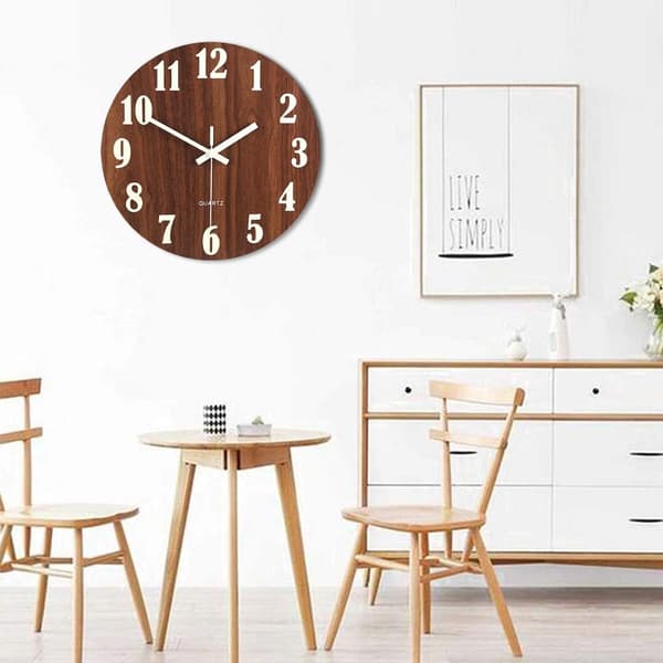 30 cm/12 tommer Lysende Vægur Træ Design Ur med Natlys