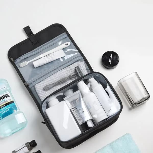 {PL} Vandtæt foldbar makeuptaske med tør og våd adskillelse - Sort