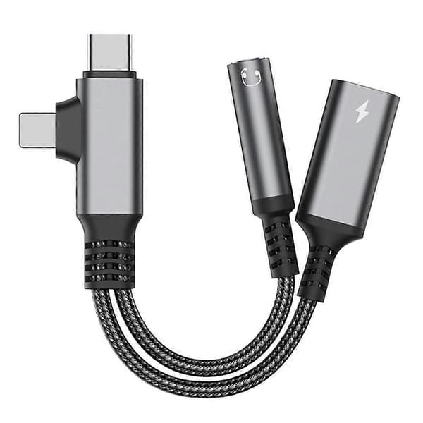 L-formet iP/USB-C til 3,5 mm hun + Type-C ladekabel lydladeadapter - Misfarging