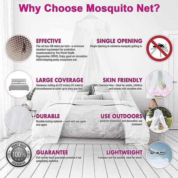 Mosquito Net for Bed, Large Mosquito Net for Bed, Mosquito Net Canopy for Single, King Size or Double Bed, Moustiquaire De Lit