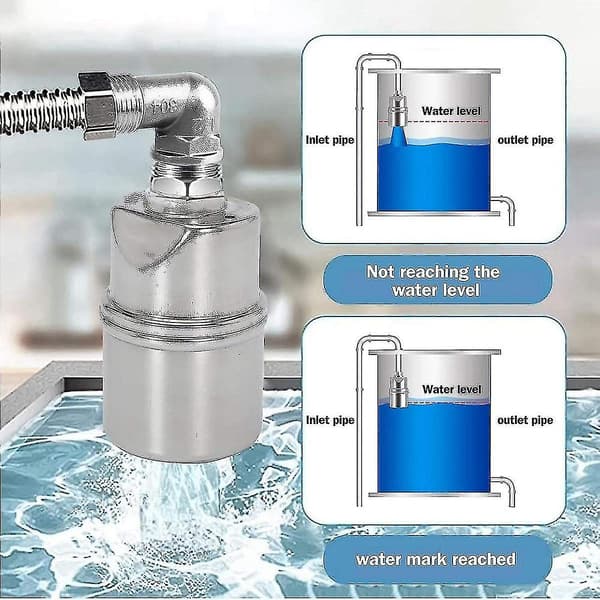 Automatisk vandstandsreguleringsventil 1/2 tomme rustfrit stål flydeventil til tank pool albue