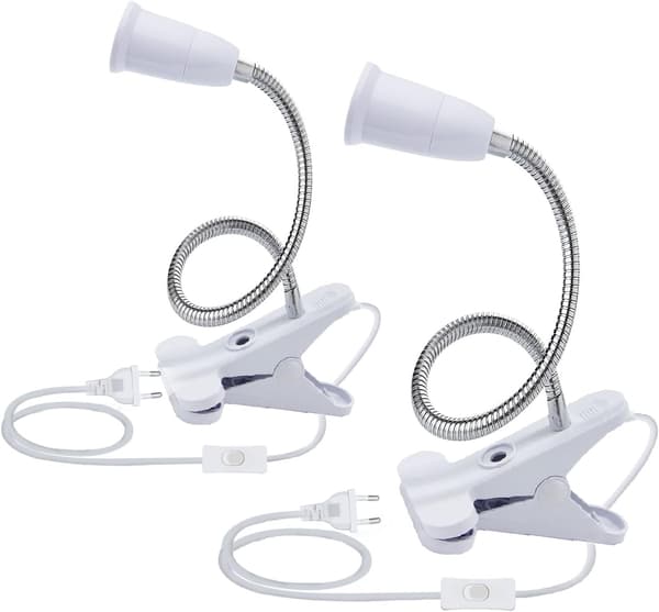 2-pack LED-bordslampa E27 klämfäste glödlampssockel med strömbrytare