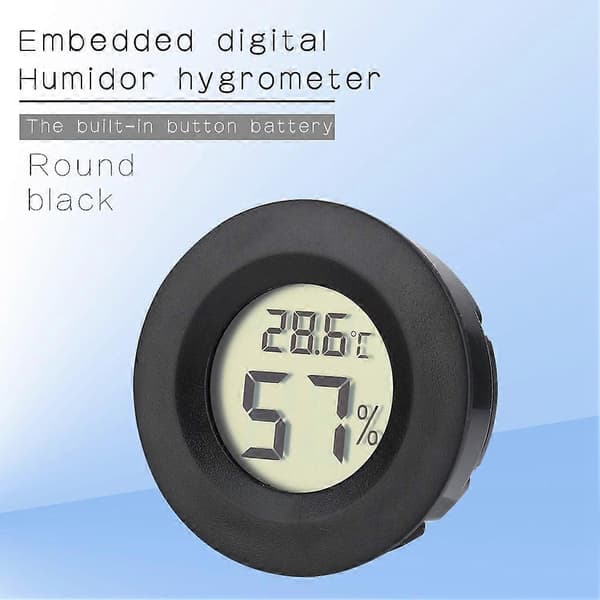 Digital Cigar Humidor Hygrometer Termometer Sort Rund Urskive Lagertilbud