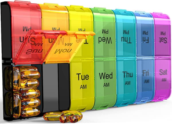 Extra Large Pill Organizer 2 Times A Day, Weekly XL AM PM Pill Case, 7 Day Pill Box Twice A Day (Rainbow)-FX-