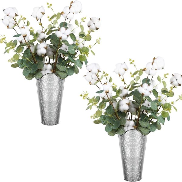 Galvanized Wall Planters, 2 Set Metal Hanging Vases for Rustic Farmhouse Wall Decor KLB