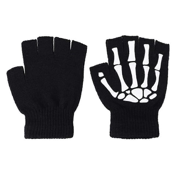 2025 1 par Halloween skeletthandsker Fest Selvlysende Handsker Strikkede Fingerløse Handsker Varme Vinterhandsker
