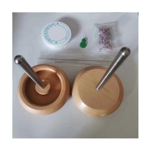 Bead Spinner for Jewelry Making, Wooden Spinning Bead Bowl with 2 Beading Needles and Seed Beads for