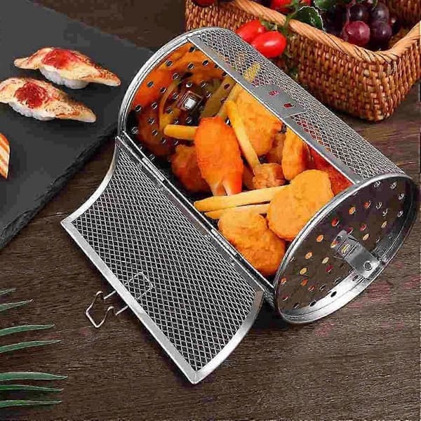 Roterende grillkurv til airfryer og ovn, 360° rotation i rustfrit stål 26-27s 18cm 18cm