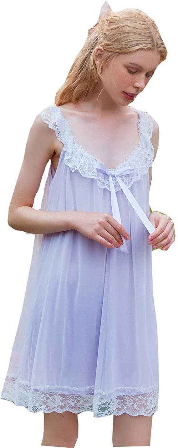 Damepyjamas blonder pyjamas Victoria retro pyjamas uformell pyjamas, lys lilla, XL