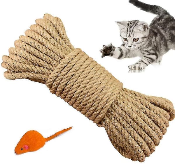 6mm Natural Sisal Rope Replacement Old Rope Accessory Perfect For Replacing Cat Tree Poles, Mouse Toy Included P