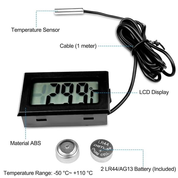 5 stk. digitale kjøleskapstermometre, digital temperatursensor med LCD-skjerm, temperaturtermometer med sensor