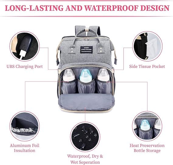 Baby Diaper Backpack - Multifunctional Diaper Bag with Foldable Crib