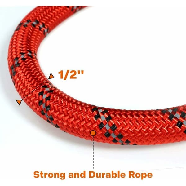 Dog Rope, Nylon Leash with Soft Padded Handle and Reflective Threads, 150cm x 1.2cm, Red