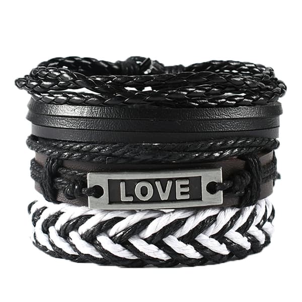 Sæt med 4 læderarmbånd til mænd og kvinder, vævede manchetter