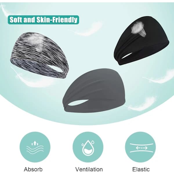 3-pack sport headband, sweat-absorbing headband