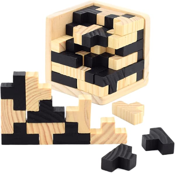 (Svart) 3D Trepuslespill Hjernetrim Kub Trepuslespill T-formet