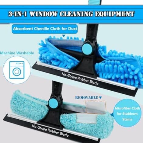 3.1m Extendable Window Cleaner, 2-in-1 Window Cleaning Device, Telescopic Cleaning Tool for High Windows and Car Windows