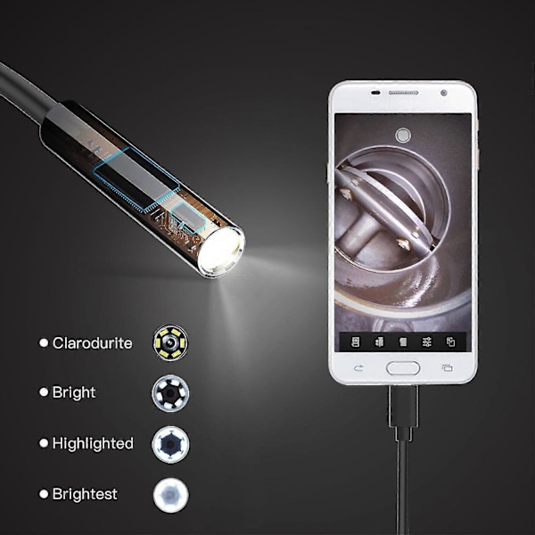 Type C Borescope USB -tarkastuskamera HD, 6 säädettävää LED-valoa - 5 m