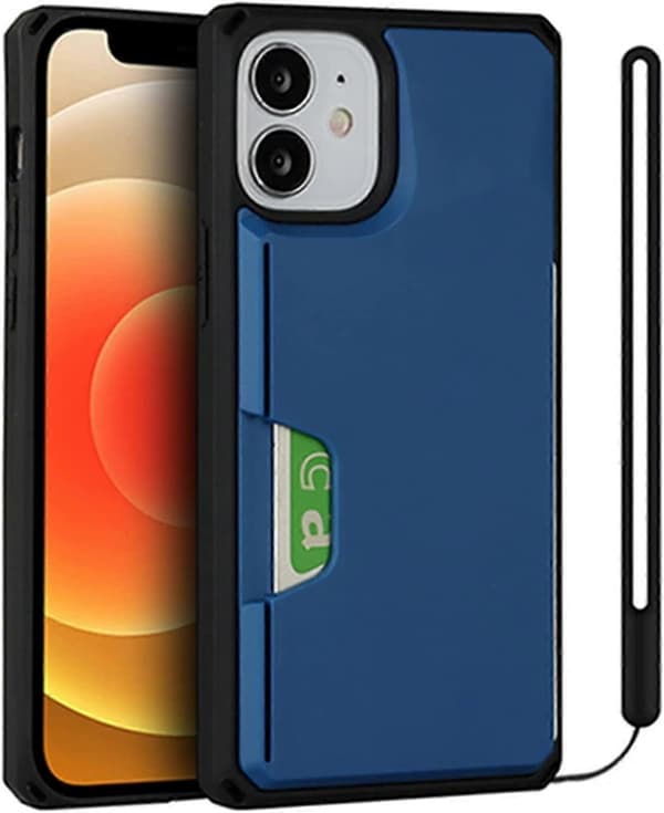 Kortholder-etui Kompatibelt med iPhone 12 Mini, pung i TPU-materiale med stativ & håndrem (marineblå, iPhone 12 Mini)